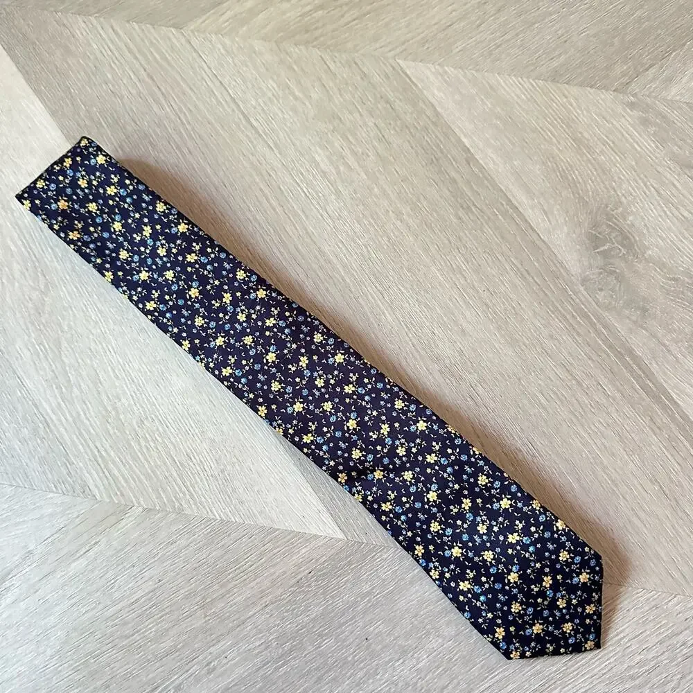 Navy Blue Floral Tie Pierre Cardin Blue Yellow Flowers Spring Easter Ditsy